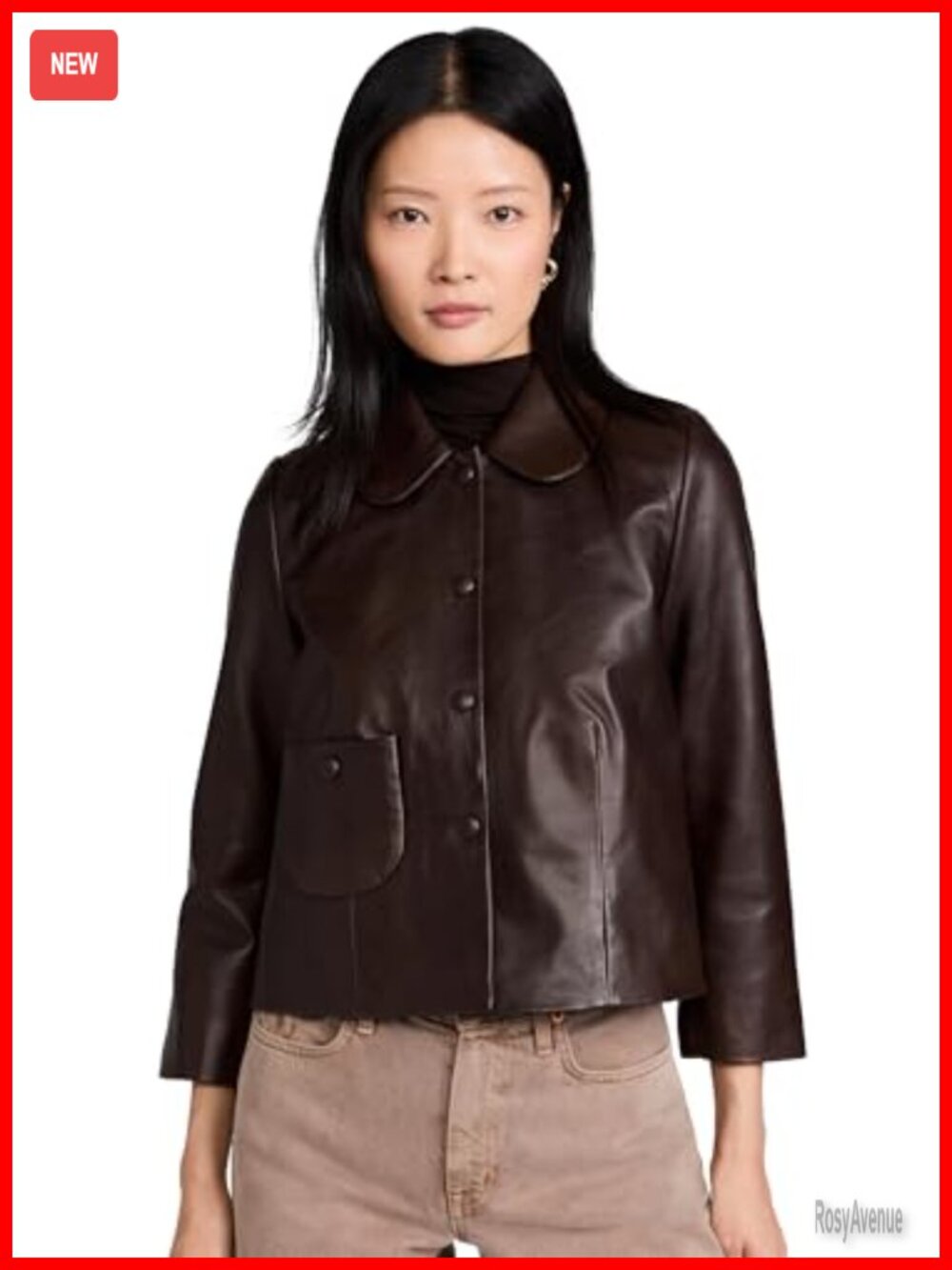 Mid-Weight Lambskin Leather Moto Jacket Collared Button Placket
